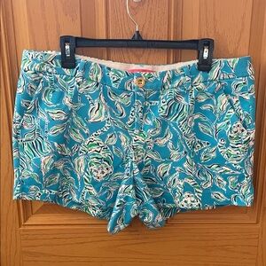 Lilly Pulitzer Blue and Green Leaf Print Shorts